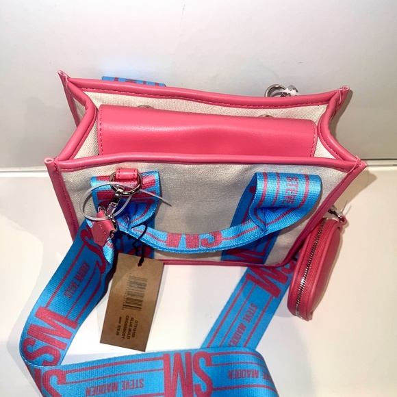 New Pink Cream Steve Madden Tote Purse Bag TikTok Bwebber Blue Multi Crossbody - Picture 5 of 5